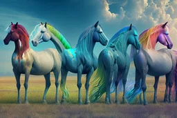 fantasy horses of different colors standing on a field