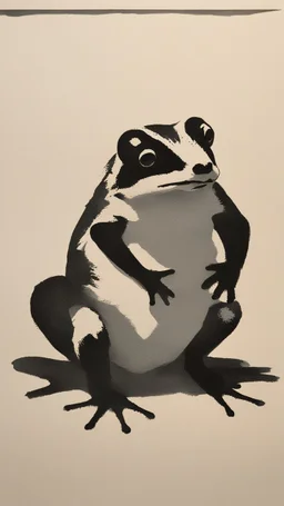 frog badger with distinct shadow on paper, signed by a toddler