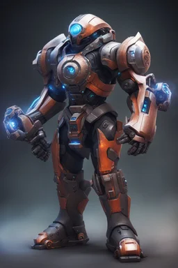 futuristic juggernaut with dual plasma battle axe and 4 plasma canon in the back