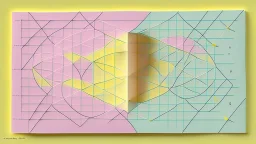 "Zeno's Paradox" is a piece of grid paper with pastel circles and triangles drawn on it and a 3d bor code on the top left