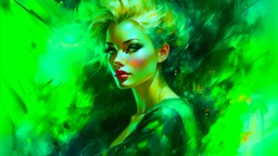 collage, old paper, slightly worn edges, alcohol ink, hyperdetail, portrait of a translucent woman surrounded by a rich dark green background with a slight mist and otherworldly glow, which creates a dreamy and ethereal atmosphere, Anna Razumovskaya, Anna Dittmann, Luis Royo