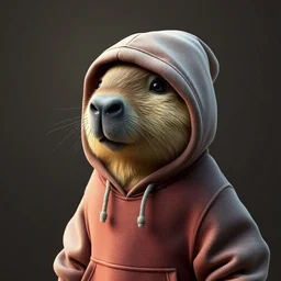 cute hyper-realistic capybara with hoodie