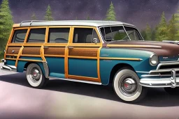 a true-to-life 1948 Ford Woody Station Wagon, classic wheels, two-tone paintwork, centered, intricate, extreme detailed, photorealism, center view, stylized random background, pivot on ford, pen and color marker painting by cheryl kelley