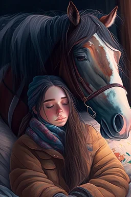 cozy vibes art girl with horse