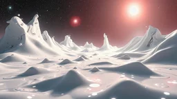 realistic photo of a landscape covered in milk that looks futuristic with futuristic lighting