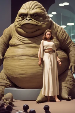 Lolita, in princess Leia's slave costume of the Return of the Jedi, close to Jabba the Hutt.