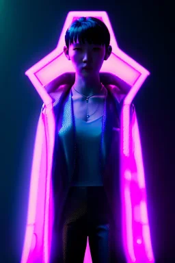 Blade runner portrait, Asian cyber woman:: symmetry photography, cyberpunk, pink hair, makeup, long line eye, light iris, :: latex coat, pink, white, black :: cinematic, Ultra realistic, dark scene, soft color, highly detailed, unreal engine 5, RTX, ultra detail, 3d, finely drawn, high definition.