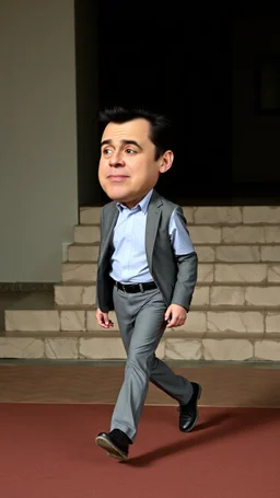 A man with very big head and small body looks like Jim Carrey walking