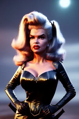 jayne mansfield as evil queen in black leather, angry, stern look, volumetric lighting, particales,highly detailed,cinematic, deep colours,8