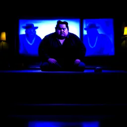 (fineart:1.5, masterpiece1.5) (realism:1.5) award winning picture of award winning fat johnny depp, fat man watching tv, tv in frame , three panels, multiple views, well lit fluorescent lighting