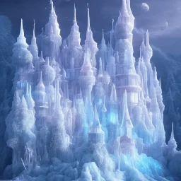 transparent crystal ice castle, rabbits, ice mountain, crystal, ice crystal