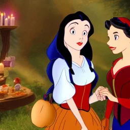 Snow White meets a witch selling poisoned apples