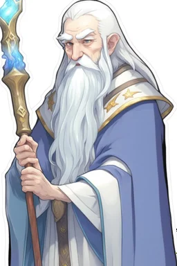 a drawing of a wizard holding a wand, by Kanbun Master, reddit, hurufiyya, he is a long boi ”, dwarf with white hair, discord profile picture, semi realistic