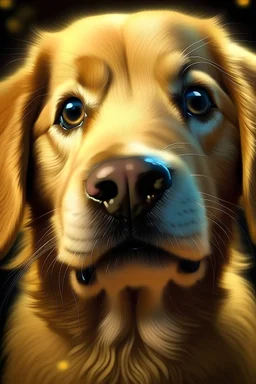 perro cachorro golden retriever primer plano mirando de frente según pintor impresionista con fondo iluminado