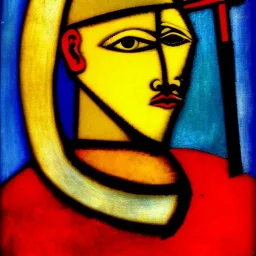 portrait of a medieval knight picasso style