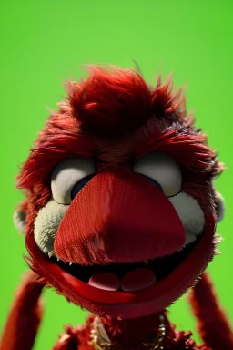 Waist up muppet Portrait, Nicolás maduro muppet doll, mustache, photo studio, red background, unreal engine 5, concept art, art station, ray tracing, lumen lighting, ultra detail, volumetric lighting, 3d.