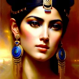 portrait beautiful face Cleopatra ,busty,ancient metal armor balanciaga fashion clothe painting by gaston bussiere, greg rutkowski, yoji shinkawa, yoshitaka amano, tsutomu nihei, donato giancola, tim hildebrandt, oil on canvas, cinematic composition, extreme detail,fit full head inside picture