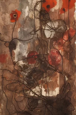 an abstract painting of rusted metal and flowers, by anselm kiefer and lucian freud, rust, scaffolding, iron cladding, decay, mixed media, textured, anatomically correct, beautiful perfect face, sharp focus, highly detailed