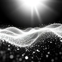 bright abstract particles waves length black and white