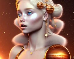 brown eyes, laugh, blonde sophie hennie cute young woman singing at saturns europa moon, golden jewelry, ice cold, winter, magnificent, majestic, highly intricate, incredibly detailed, ultra high resolution, complex 3d render,renaissance painting