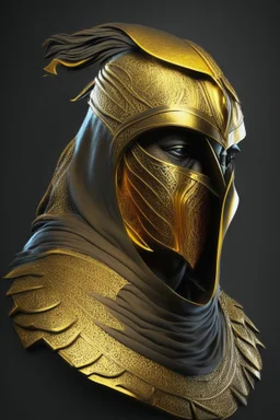 Arab warrior,gold, rounded, 3D, 8k, black background