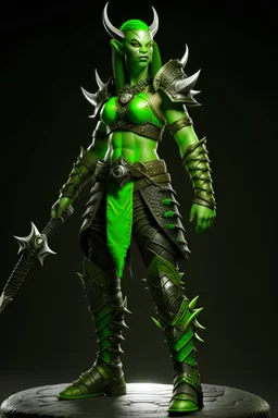 Slim fit orc warrior woman, green skin, full body