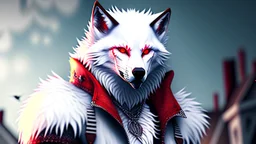 Feral, White fur, Werewolf, Red eyes, character, waist up portrait, oil on canvas, expert, insanely detailed, 4k resolution, cinematic smooth, intricate detail,