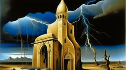 A temple with ivory colored lightning painted by Salvador Dali