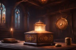 Gwendy's magic button box. fantasy concept art, exquisite realism, a masterpiece, dynamic lighting, hyper detailed, intricately detailed, deep color, Unreal Engine, volumetric lighting , Epic cinematic brilliant stunning intricate meticulously detailed dramatic atmospheric maximal,