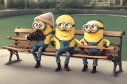 A cool minions sitting on the bench