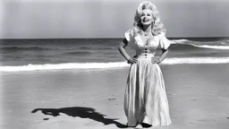 youthful Dolly Parton singing her famous "God/Deicide" country tube on the beach