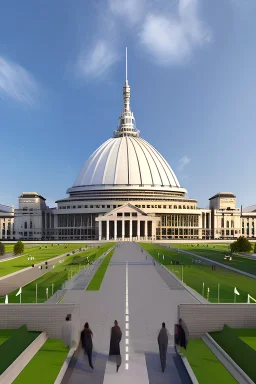 Huge parliament building with classical and modern architechture mixed