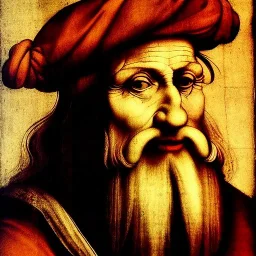 portrait of old merchant by Leonardo da Vinci style