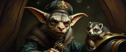 gremlin dog bison badger star ship captain in the style of Rembrandt