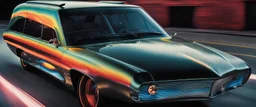 A national geographic award-winning photograph of a military fighter jet station wagon elephant hybrid bilaterally symmetrical designed by skunkworks, only one vehicle per image painted metallic dayglo colors traveling at a high rate of speed, jet intake off of the front center of vehicle and jet exhaust out the rear with bright blue flame soviet retrofuturism, cassette tape futurism, sleek but squared, tremendous nuclear powered engine