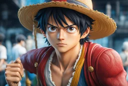 Luffy in 8k live action anime artstyle, one piece them, Young man, dynamic pose, intricate details, highly detailed, high details, detailed portrait, masterpiece,ultra detailed, ultra quality