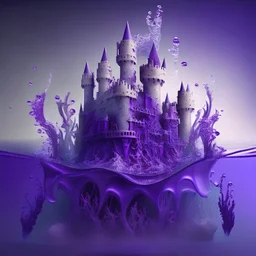 Beautiful 3D mega castle under the water design with a purple A mixture of purple, silver, gold and phosphorus colors