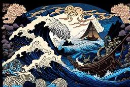 digital painting of the odyssey quest with the mythos by homer, in the style of hokusai