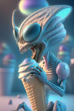 Alien wanting ice cream ,highly detailed, artstation, sharp focus,4k