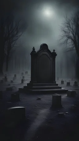 Creepy lonely grave in a black sinister cemetery in horror movie style