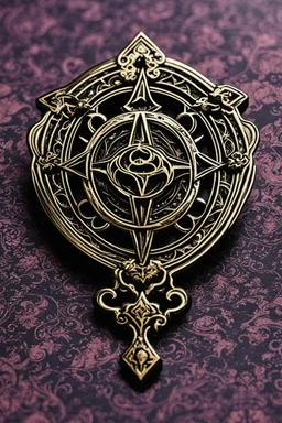 arcane symbol of an ancient Catalan vampire coven , in the form of highly detailed, ornate lapel pin, in the graphic novel style of Bill Sienkiewicz