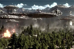 a screen capture from a star trek movie of a battle-damaged starship enterprise IN the year 2380 IS IN A BATTLE with monster ufos sci-fi meticulous, highly-polished, photorealistic, studio production, intricately detailed, GALACTIC, directed by gene Roddenberry, move saucer section forward and nacelles back