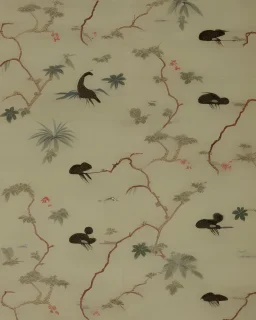 17th-century chinoiserie design of bare vines with dodo birds