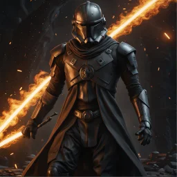 star wars bald male corellian pilot wearing pearlescent black and gunmetal grey First Order special forces heavy assault stealth commando armor and helmet with gold trim inside the jedi temple, hyperdetailed, dynamic lighting, hyperdetailed background, 8k resolution, volumetric lighting, light skin, fully symmetric details