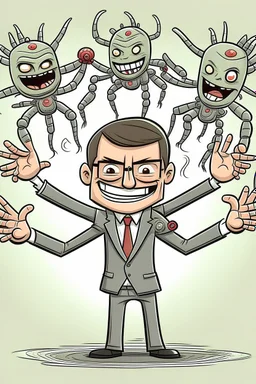 a happy boss with 8 arms and 4 eyes