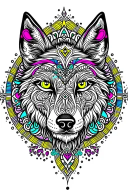 wolf face with mandala with color