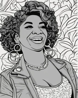 coloring page for teens, simple outlines art, cartoon style, outline drawing, bold outlines, clean and clear outlines, no tones color, no color, no detailed art, art full view, wide angle, white background, Aretha Franklin