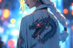 Yakoza girl with neon dragon tattoo in 8k anime realistic drawing style, close picture, rain, intricate details, highly detailed, high details, detailed portrait, masterpiece,ultra detailed, ultra quality