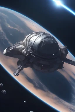 Space Journey Scene": An outer space scene with a spaceship looking down on the planet's surface, 4k resolution, cinematic, highly detailed, hyper realistic,