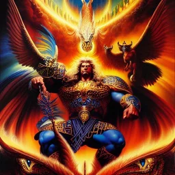 portrait oil on canvas,'four beasts of revelation 4',comic book cover, mystical colors,insanely detailed,realistic,intrincate detail, 16k resolution, masterpiece,Simon Bisley,Frank Frazetta,Alex Horley,ARTHUR ADAMS